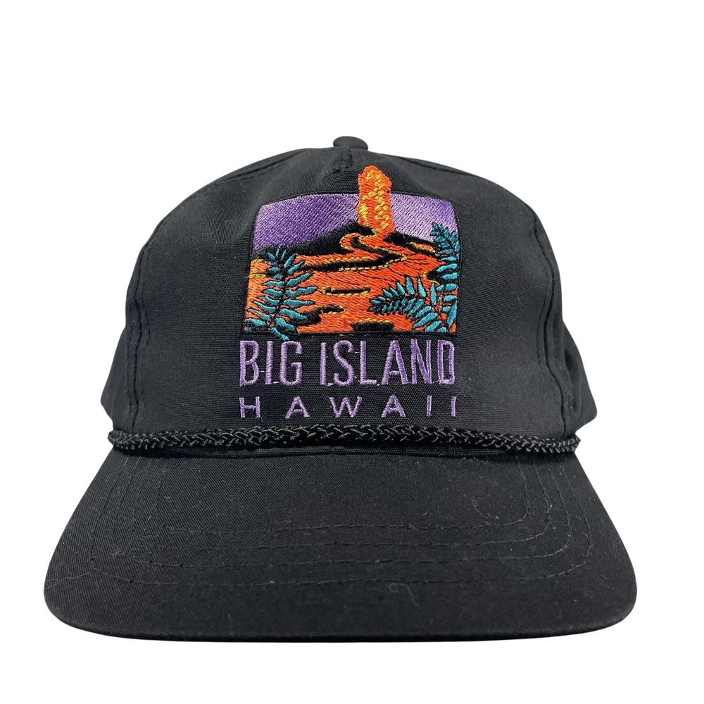 Vintage Hawaiian Headwear Big Island Hat Cap Strap Back One Size Mens Black